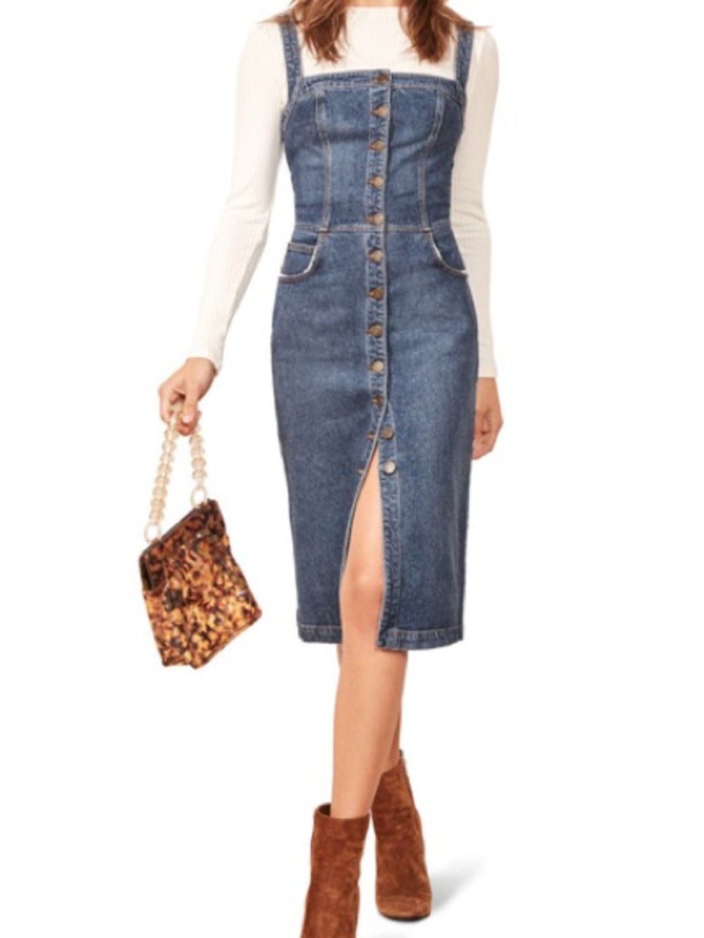 Reformation Camille Denim Overall Dress in Kasai Wash Size 0